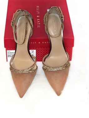 Kelly & Katie 9.5 Rose Gold Crystal-Strap Pointed Toe Heels